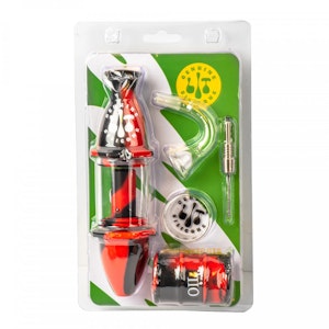 LIT Silicone - LIT Silicone Concentrate Collector W/Ti Nail Tray 2 Jars & Stainless Steel Tool - Black & Red