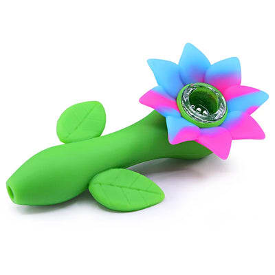 Silicone Sunflower Pipe - 4.5" - Pink Blue