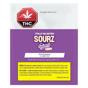 SOURZ by Spinach - Fully Blasted Peach Passionfruit 1:1 CBN:THC 1pk Soft Chew by Sourz by Spinach