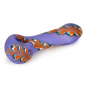 Red Eye Glass - 4.5" FROSTED PURPLE 1/2 PAISELY HAND PIPE W/ORANGE ACCENTS