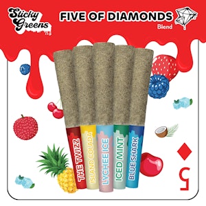 Sticky Greens - Five of Diamonds 5 x 0.5g Kief Coated Liquid Diamond Infused Pre-Rolls