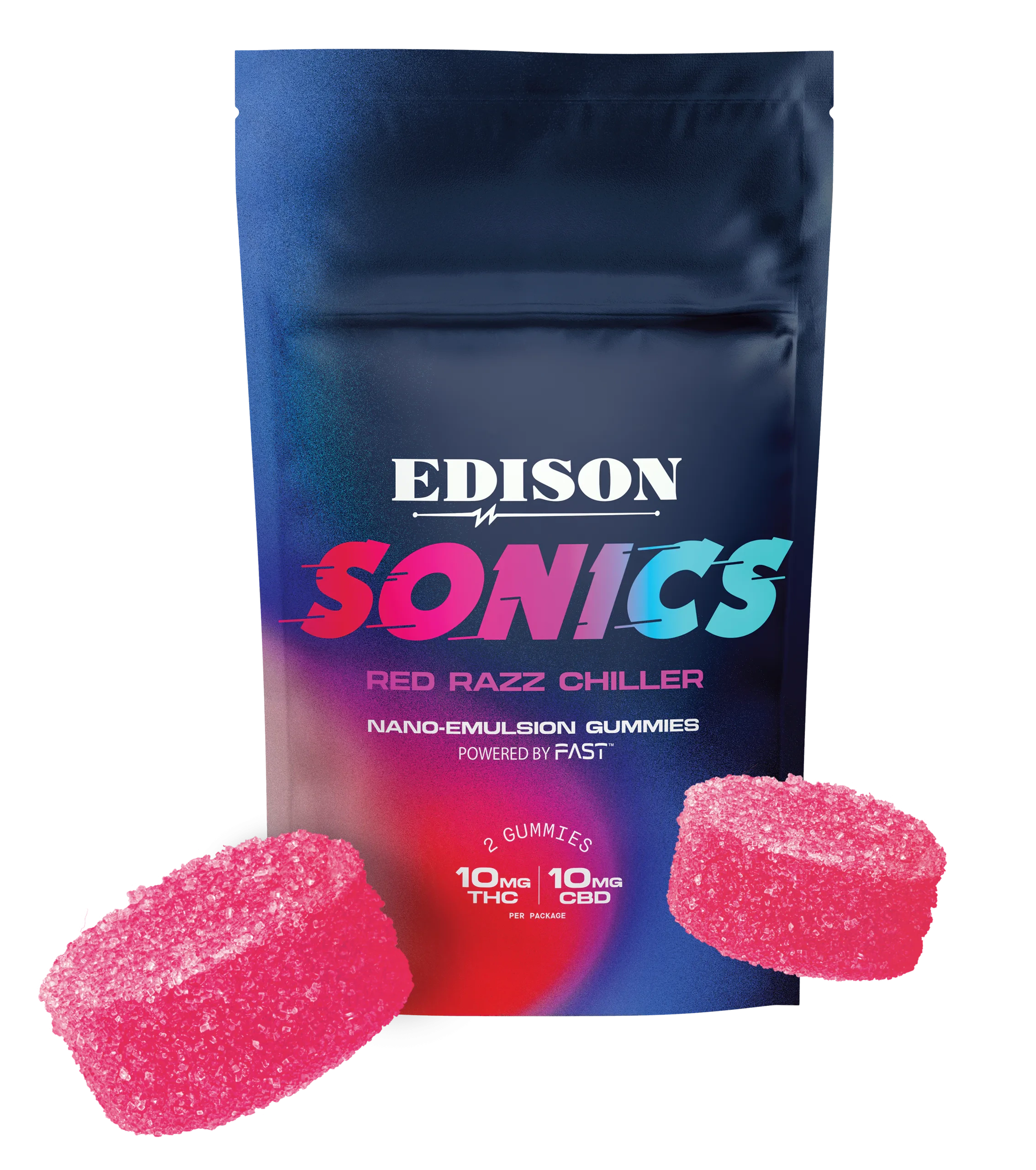 Edison - SONICS RED RAZZ CHILLER 1:1 CBD:THC NANO CHEWS - 9 Main Image