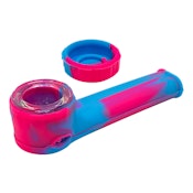 BLUE/RED SILICONE PIPE WITH GLASS BOWL & SILICONE LID