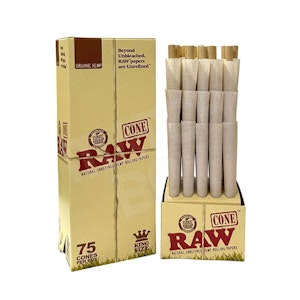 RAW - Organic Natural King Size Cones (Pack of 75)