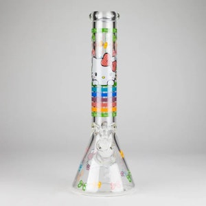 #N/A - Bong with Kitty Design D and Ice Catcher 14" 7mm Glass Beaker
