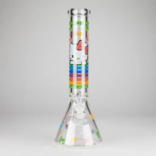 #N/A - Bong with Kitty Design D and Ice Catcher 14" 7mm Glass Beaker Main Image