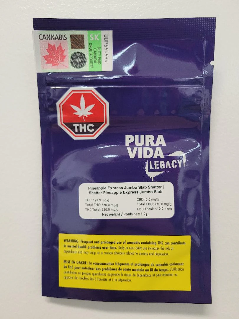 Open Fields Distribution  - Pura Vida Legacy Pineapple Express Jumbo Slab 1.2g Shatter Main Image