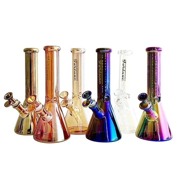 NICE GLASS - FORTUNE | 10" 5mm Electroplate Glass Bong - ASSORTED COLORS Main Image