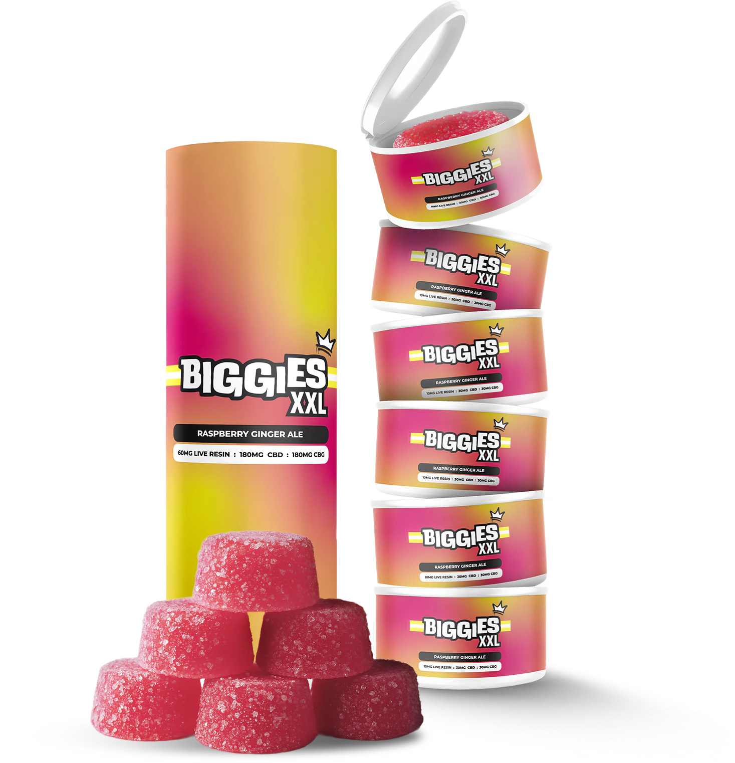 BIGGIES - BIGGIES Raspberry Ginger Ale Live Resin Chews - 6 X 10mg Main Image