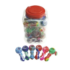 Onewholesale - 4" Silicone Handpipe Jar 24 Assorted Pieces with Glass Bowls & Dabbers