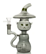 Red Eye Glass 8" Tall Smoke Black Cat Bubbler