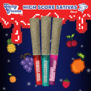 Sticky Greens - High Score Sativas 3 x 0.5g Kief Coated Liquid Diamond Infused Pre-Rolls
