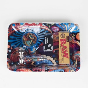777 Smoke - 5 in 1 Magic Mushroom Metal Pipe Smoke Set   Grinder, Tray, Rolling Paper & More Design #2