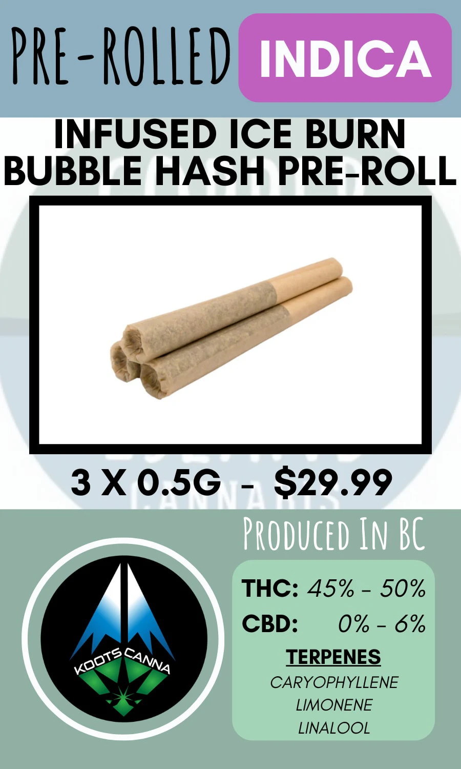 Koots Canna - KOOTS CANNA - 3PK ICE BURN BUBBLE HASH INFUSED PRS Main Image
