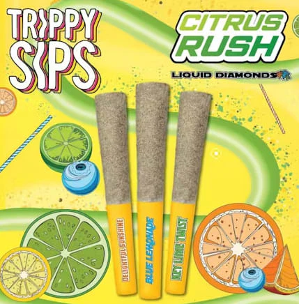 Trippy Sips - TRIPPY SIPS - Citrus Rush Pack 3 x 0.5g Kief Coated Liquid Diamond Infused Pre-Rolls Main Image