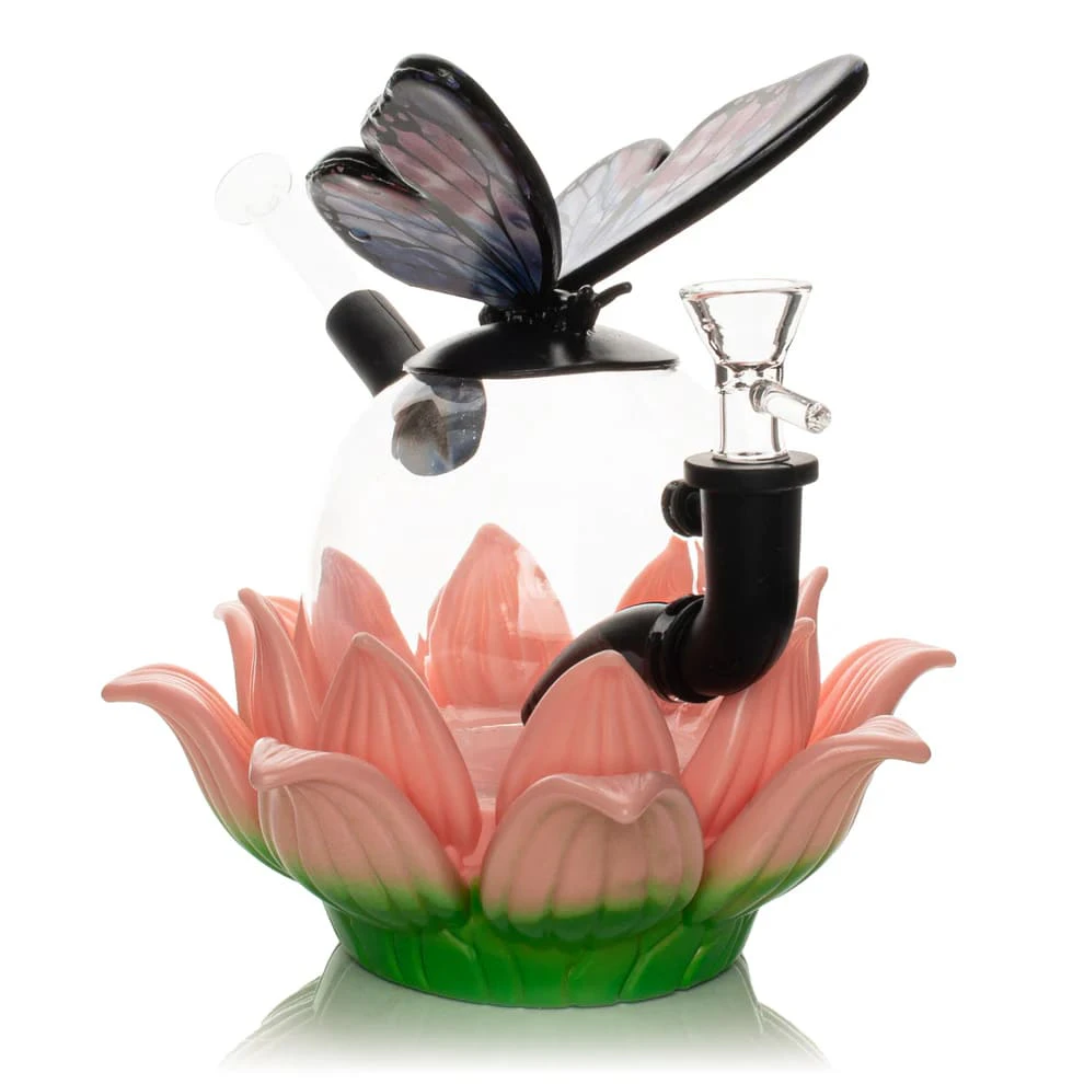 LIT Silicone - 7" LOTUS BUTTERFLY WATER PIPE Main Image