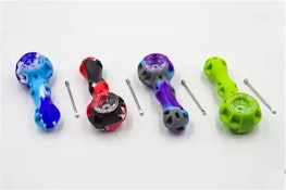 4" Silicone Hand Pipe w/Glass Bowl & Dabber  - Assorted Colours SDB2
