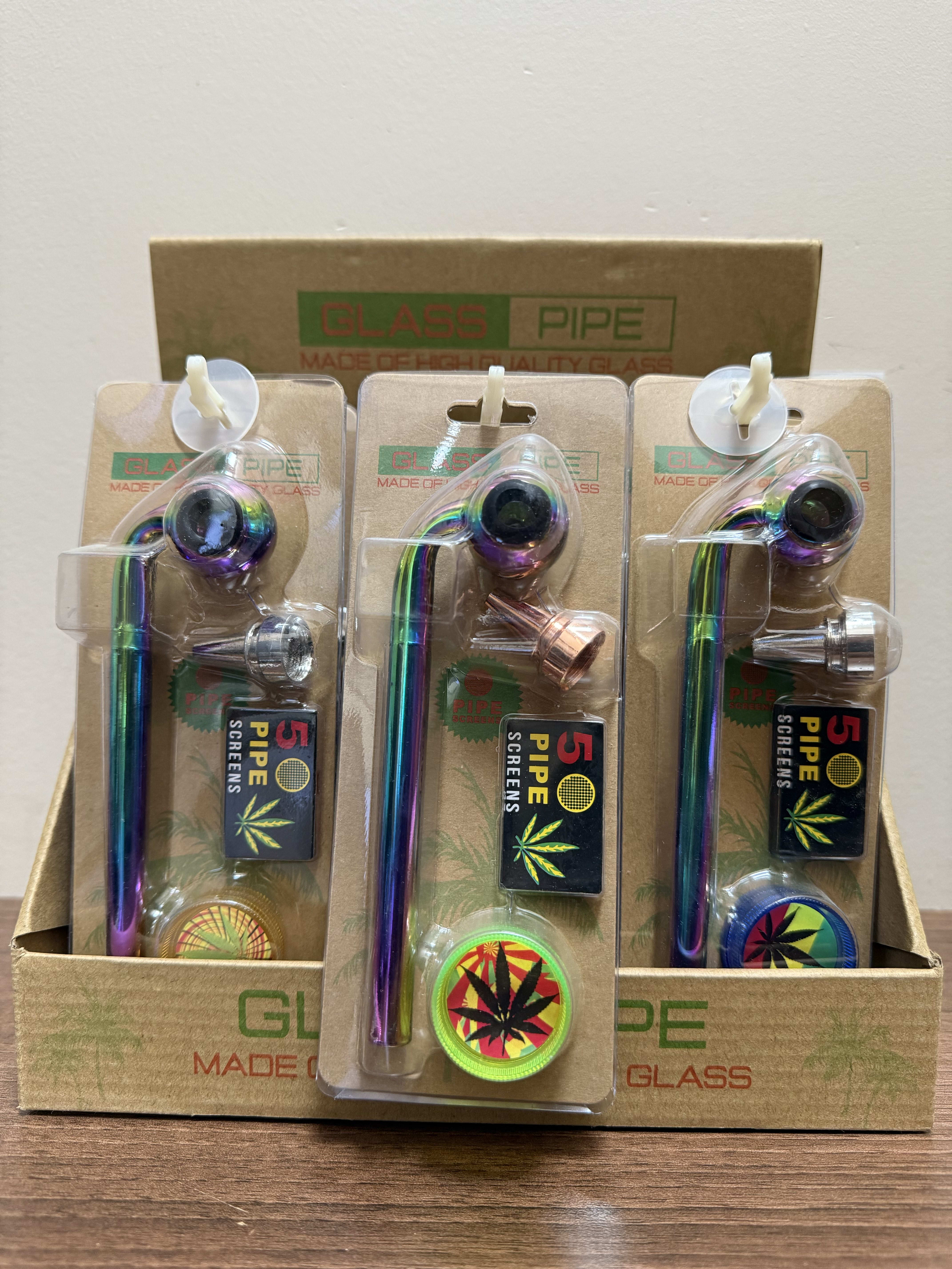 163 - Glass Pipe with screens, grinder, side bowl