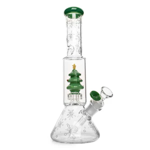 West coast.Gifts - Red Eye Glass 12" Tall Christmas Tree Dual Chamber Beaker Base Water Pipe