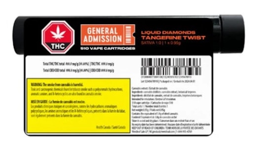 GENERAL ADMISSION - GENERAL ADMISSION : Tangerine Twist Liquid Diamond .95g Vape Cartridge