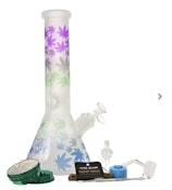 12" 5mm Frosted Leaf Glass Bong 9-in-1 Dab Kit (Design A)