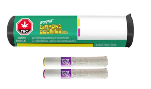 BOXHOT DIAMOND DOOBIES - BOXHOT DIAMOND DOOBIES : Alien OG & Peach OG XL Mixer Infused 2 x 1g Pre-rolls