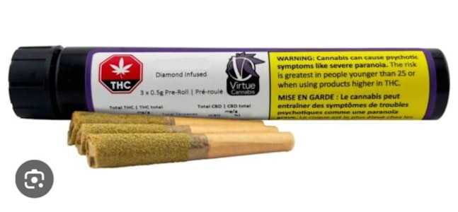 Virtue Cannabis - Raspberry Lemonade Diamond Infused 3 x 0.5g Infused Pre-Rolls - Virtue Cannabis