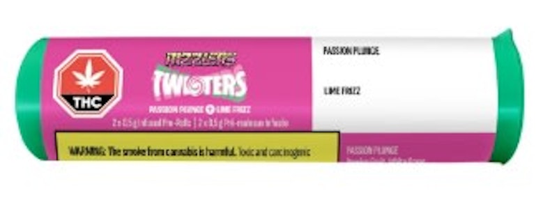 RIZZLERS - Twisters Lime FRIZZ + Passion Plunge  4 x 0.5g Kief Coated Infused Pre-Rolls