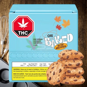 Olli Baked - Multipack of 5, Mini Oatmeal Chocolate Chip Cookies 50mg THC