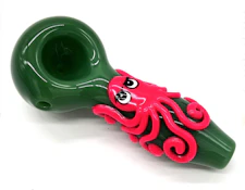 Glow-in-the-dark Glass Smoking Spoon Hand Pipe | Octopus [green]