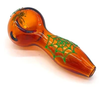Glow-in-the-dark Glass Smoking Spoon Hand Pipe | Spider [amber]