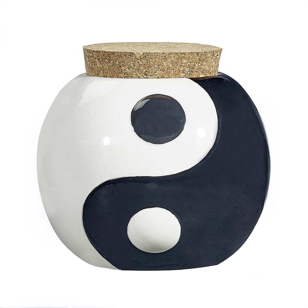 Yin-Yang Ceramic Stash Jar with Cork Lid