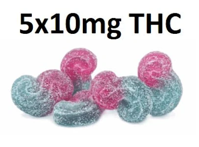 SOURZ by Spinach - FULLY BLASTED BLUE RASPBERRY WATERMELON GUMMIES - 5x10mg