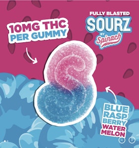 SOURZ by Spinach - Fully Blasted Blue Raspberry Watermelon Gummy 1 Pack Soft Chew - Spinach