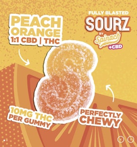 SOURZ by Spinach - Fully Blasted Peach Orange 1:1 THC CBD Gummy 1 Pack Soft Chews