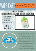 VOXPUFFZ - HI-FI LIME RECHARGEABLE DISPOSABLE VAPE