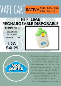 VoxPuffz - VOXPUFFZ - HI-FI LIME RECHARGEABLE DISPOSABLE VAPE