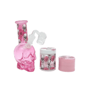 6 PIECE 5 INCH SKULL BONG GIFT BOX SET WITH BONG GRINDER AND STORAGE CONTAINER  PINK