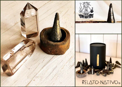 RELATO NATIVO - OFFERING OF COPAL+GOLD INCENSE | 40 CONES+HANDCRAFTED CLAY CENSER