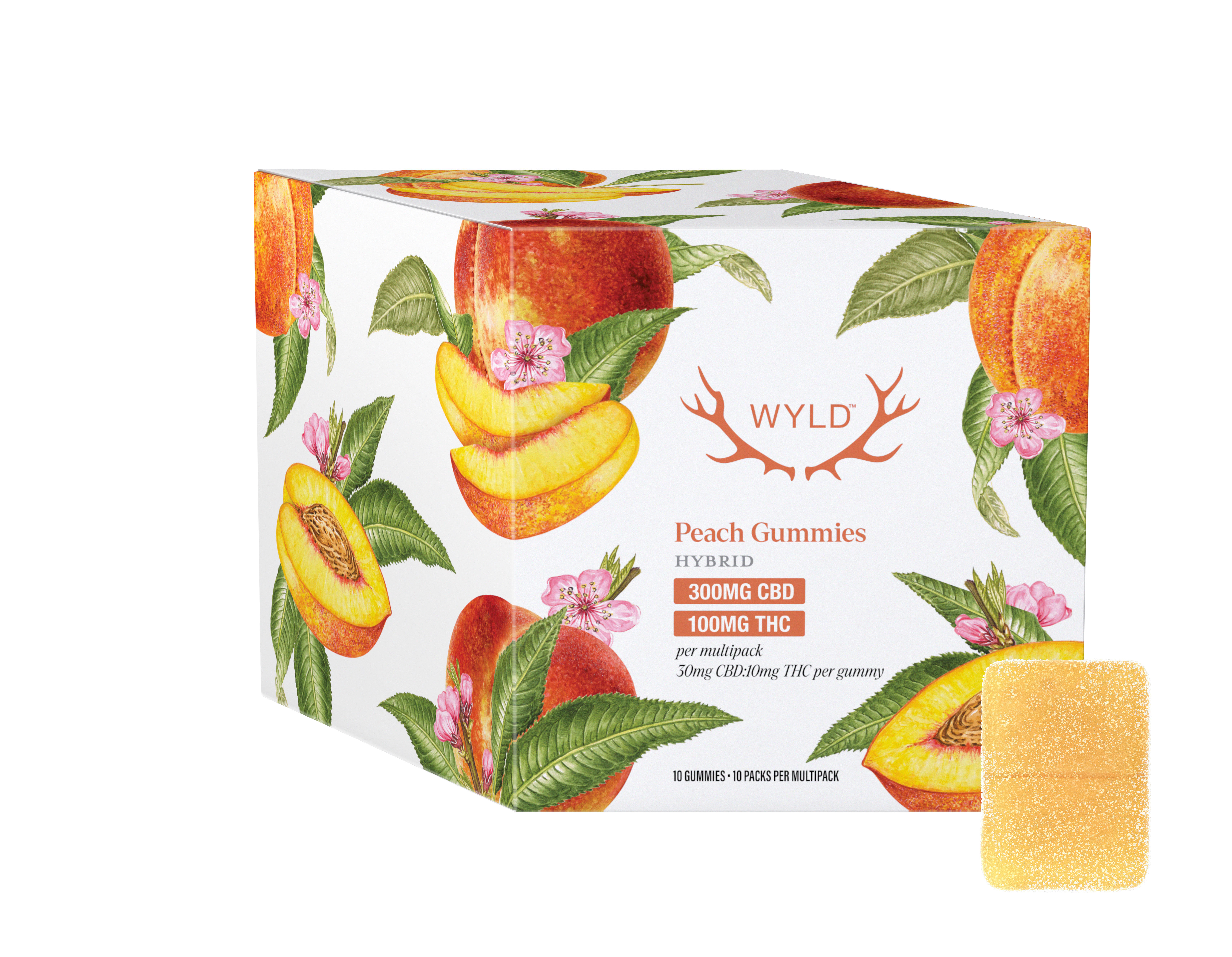 WYLD - Multipack of 10, Wyld Peach 3:1 CBD:THC (300mg CBD:100mg THC) Soft Chews Main Image