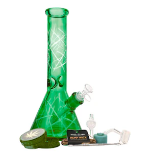 Smoke Arsenal - 12" 5mm Prismatic Colors Glass Bong 9-in-1 Dab Kit (Green)