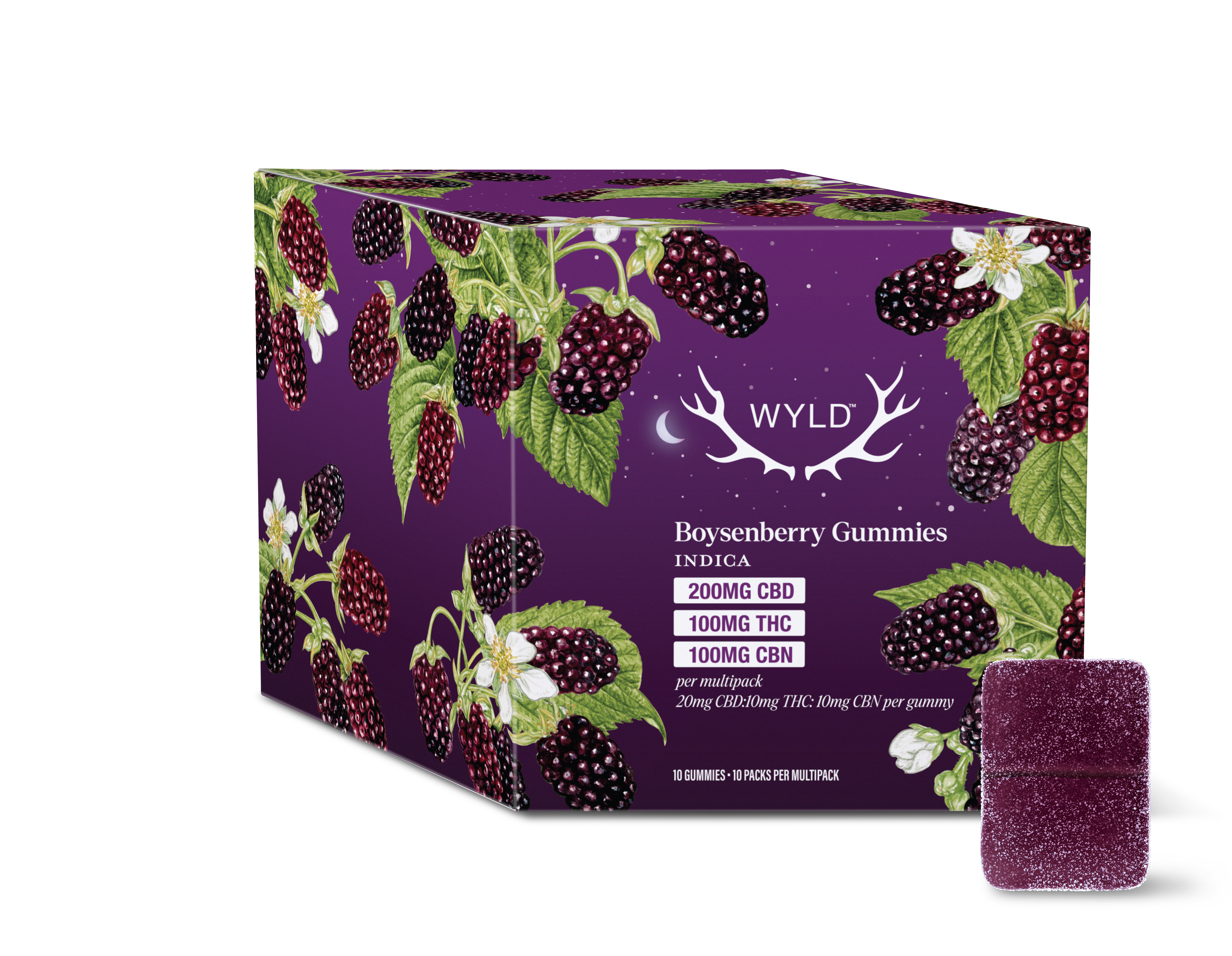 Multipack of 10 Boysenberry 2:1:1 CBD:THC:CBN Gummies by Wyld
