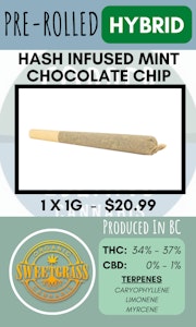 Sweetgrass Cannabis - SWEETGRASS - 1PK ORGANIC MINT CHOCOLATE CHIP HASH INFUSED PR
