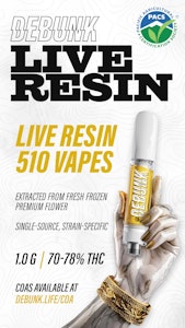 DEBUNK - Blueberry Kush Live Resin 1g 510 Thread Cartridges