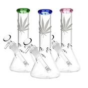 Lolly - Silver Hemp Leaf 7.5 Glass Beaker Water Pipe - 14mm F Colors Vary