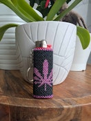 Beaded Purple Pot Leaf Black Lighter Sleeve Keychain
