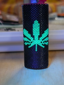 Glimmering Beadworks - Beaded UV Reactive Pot Leaf Lighter Sleeve