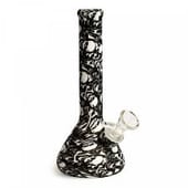 LIT Silicone Skull & Crossbones Beaker Tube-7.5" Tall W/Glass Downstem & Pull-Out