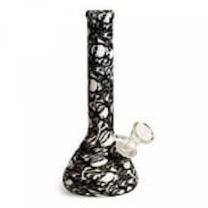 Lit Silicone - LIT Silicone Skull & Crossbones Beaker Tube-7.5" Tall W/Glass Downstem & Pull-Out