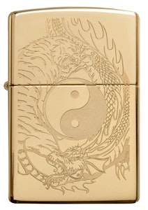 Accessory Distributor - Gold Dragon & Tiger Ying Yang Zippo Lighter